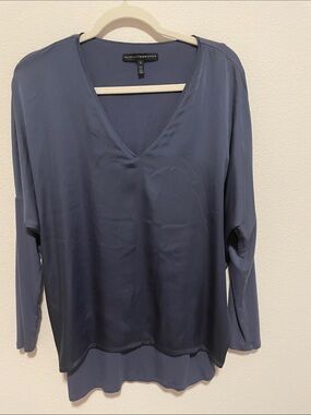 White House Black Market Slate Blue V-Neck Long Sleeve Top